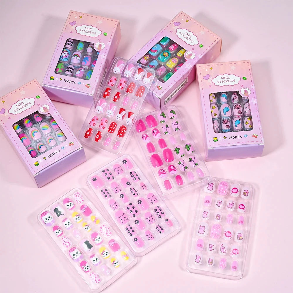 🎀 Kawaii Kids Press-On Nail Set — 120 Pieces